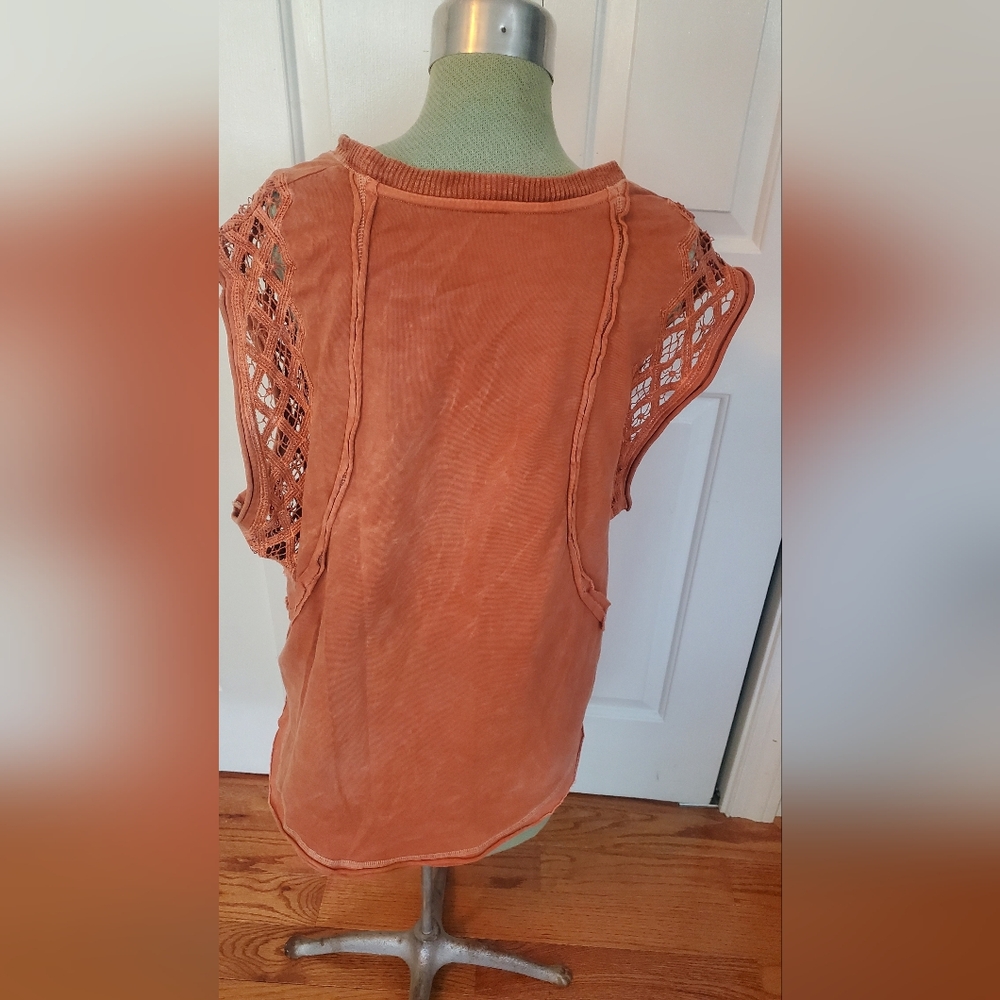 Free People Rust Sleeveless Lace Tank Top - Picture 3 of 5